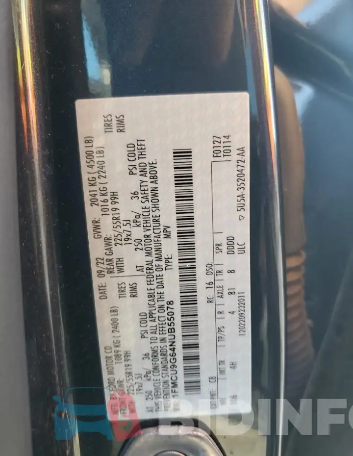 1FMCU9G64NUB55078 Photo# 12