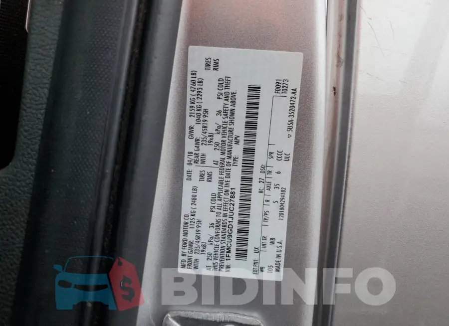 1FMCU9GD1JUC27881 Photo# 13