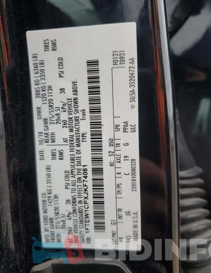 1FTEW1CPXJKF74081 Photo# 12