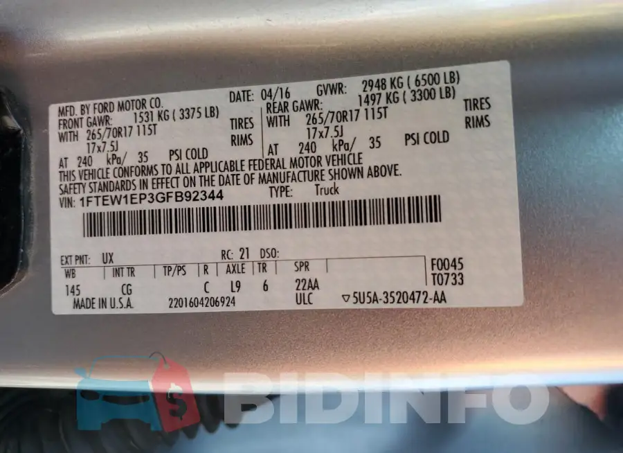 1FTEW1EP3GFB92344 Photo# 12