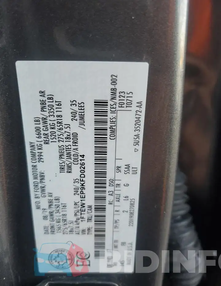 1FTEW1EP9KFD02614 Photo# 13