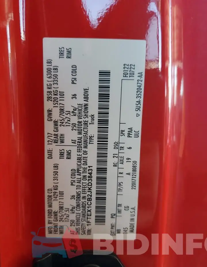 1FTEX1CB2JKD38431 Photo# 12