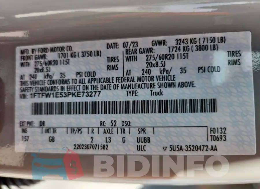 1FTFW1E53PKE73277 Photo# 12