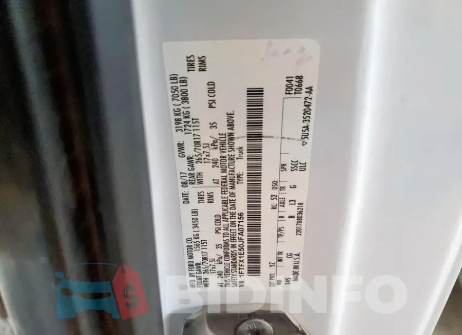 1FTFX1E50JFA07156 Photo# 12