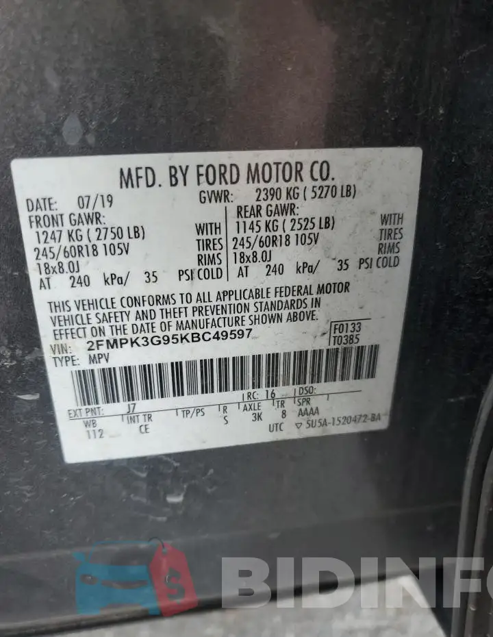 2FMPK3G95KBC49597 Photo# 12