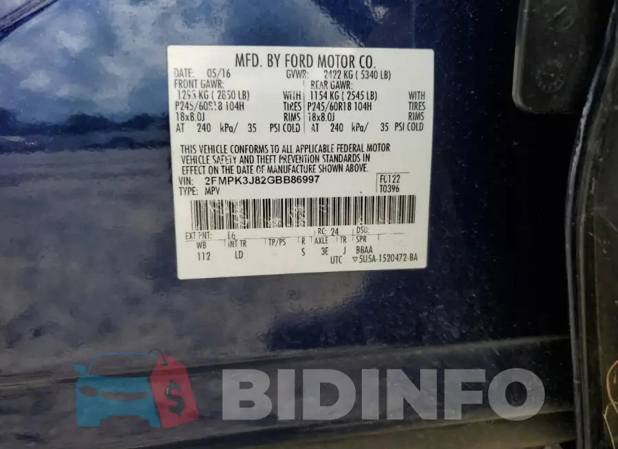 2FMPK3J82GBB86997 Photo# 14