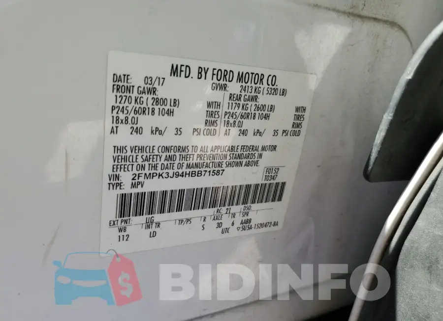 2FMPK3J94HBB71587 Photo# 13