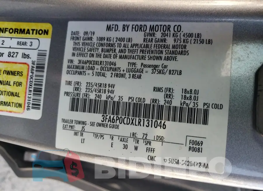 3FA6P0CDXLR131046 Photo# 12