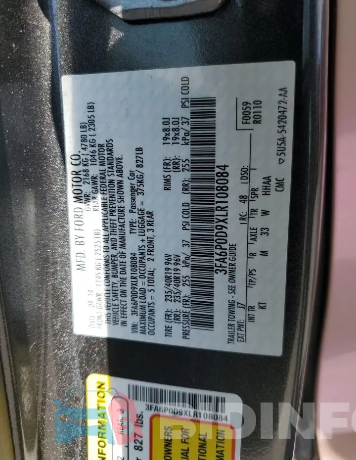 3FA6P0D9XLR108084 Photo# 13