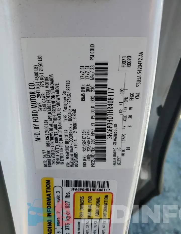 3FA6P0HD1HR408117 Photo# 12