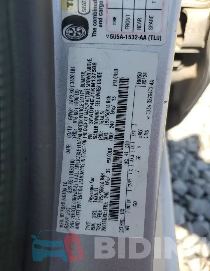 3FADP4EJ1KM137508 Photo# 12