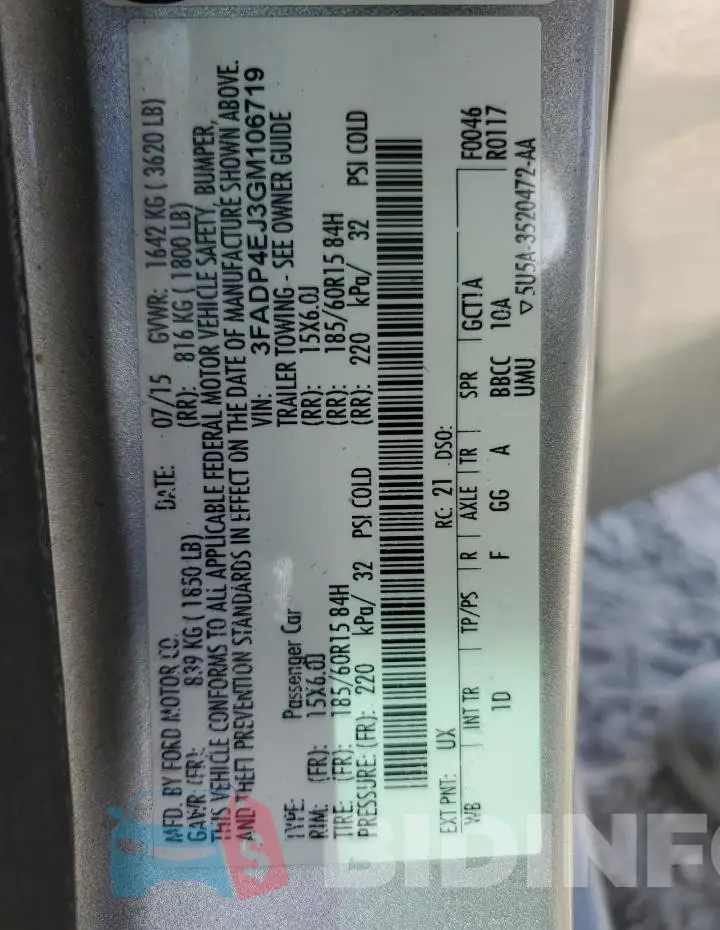 3FADP4EJ3GM106719 Photo# 13