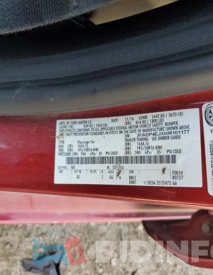 3FADP4EJXHM101177 Photo# 12