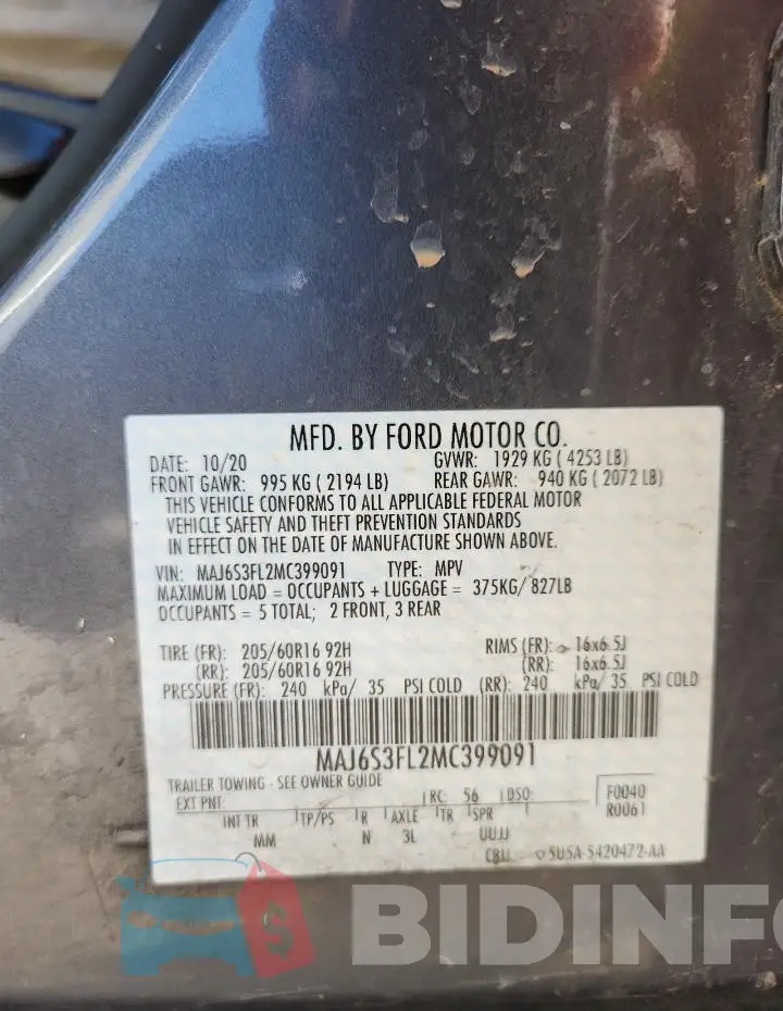 MAJ6S3FL2MC399091 Photo# 13
