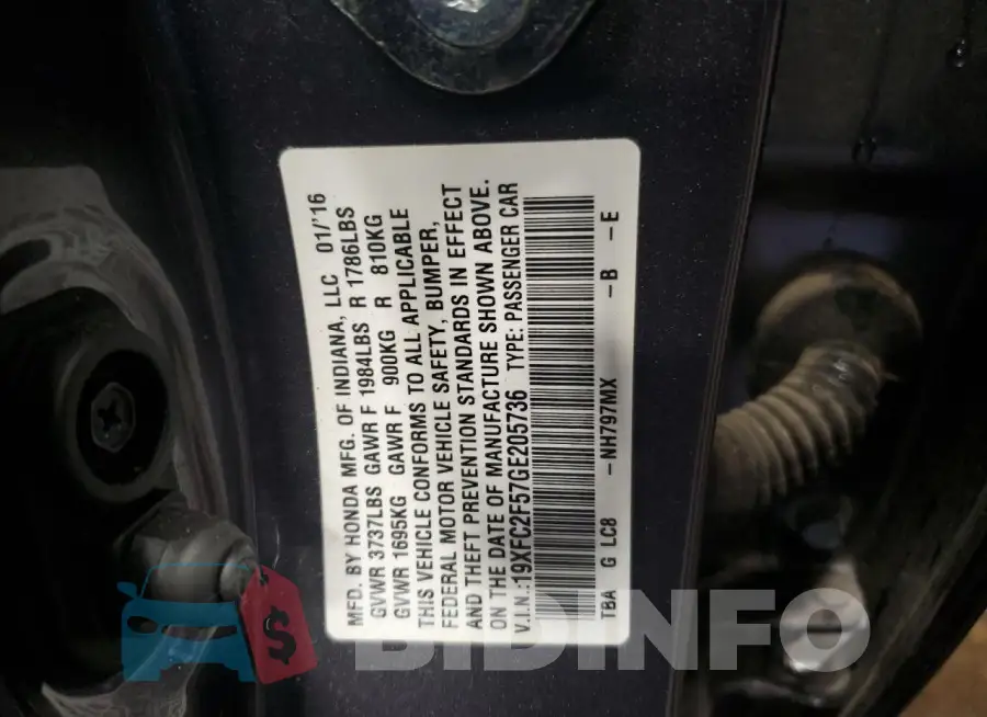 19XFC2F57GE205736 Photo# 12
