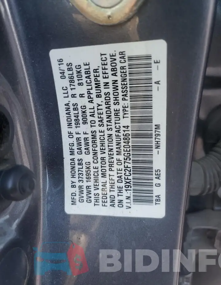 19XFC2F75GE048614 Photo# 12