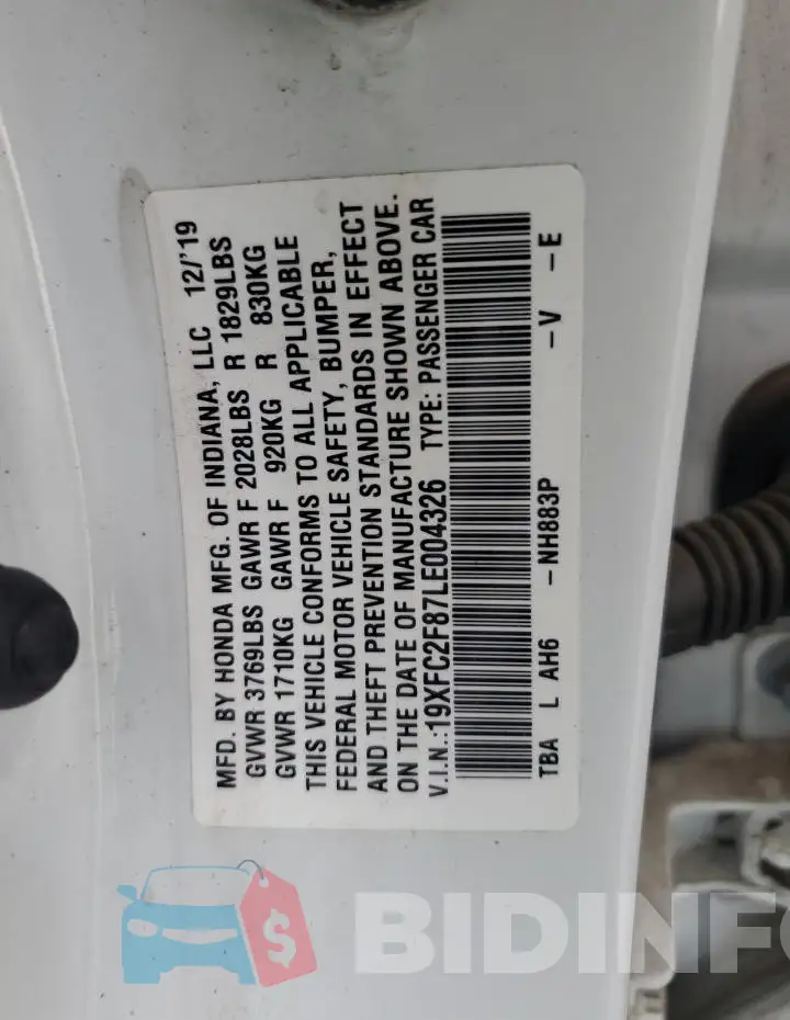 19XFC2F87LE004326 Photo# 12