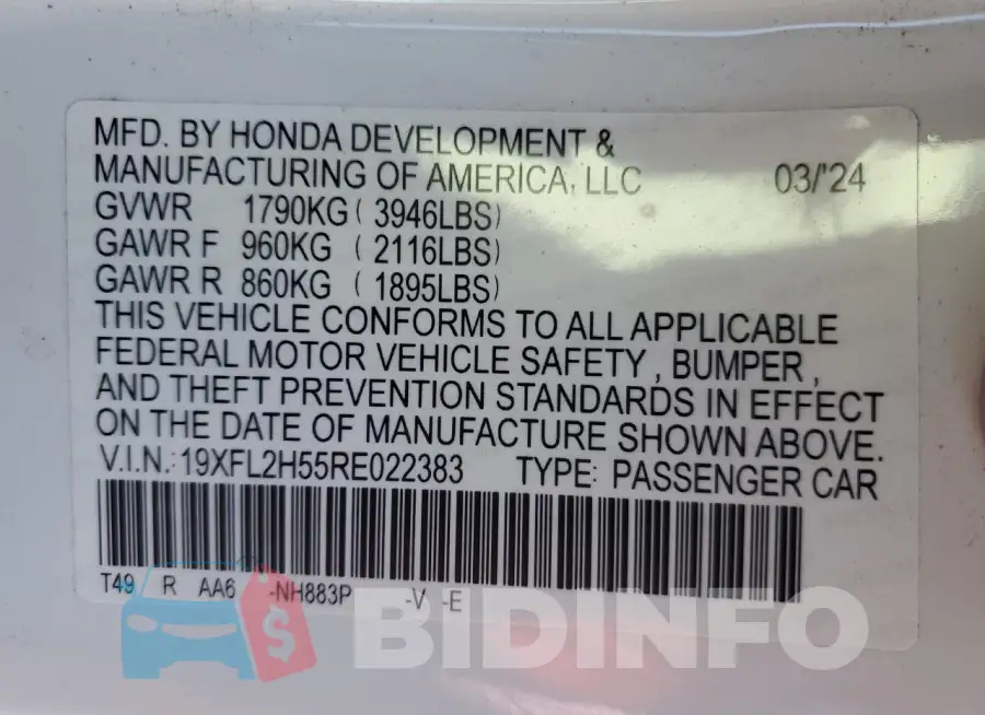19XFL2H55RE022383 Photo# 12