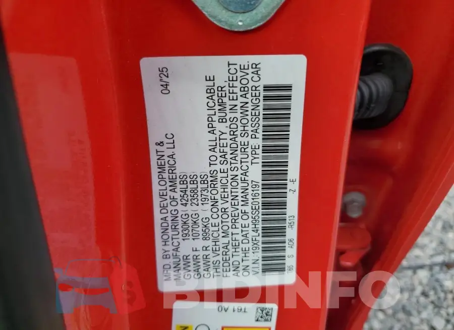 19XFL4H95SE016197 Photo# 12