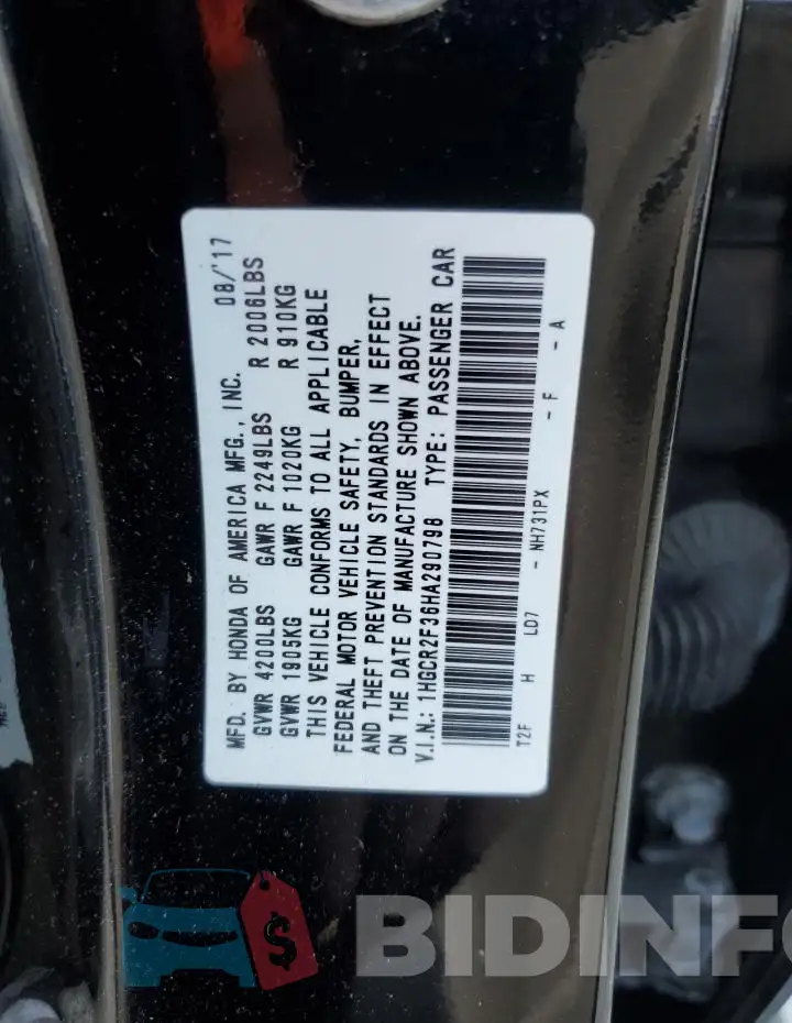 1HGCR2F36HA290798 Photo# 12