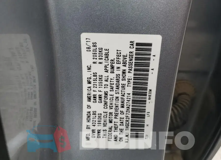 1HGCR2F72HA274214 Photo# 12