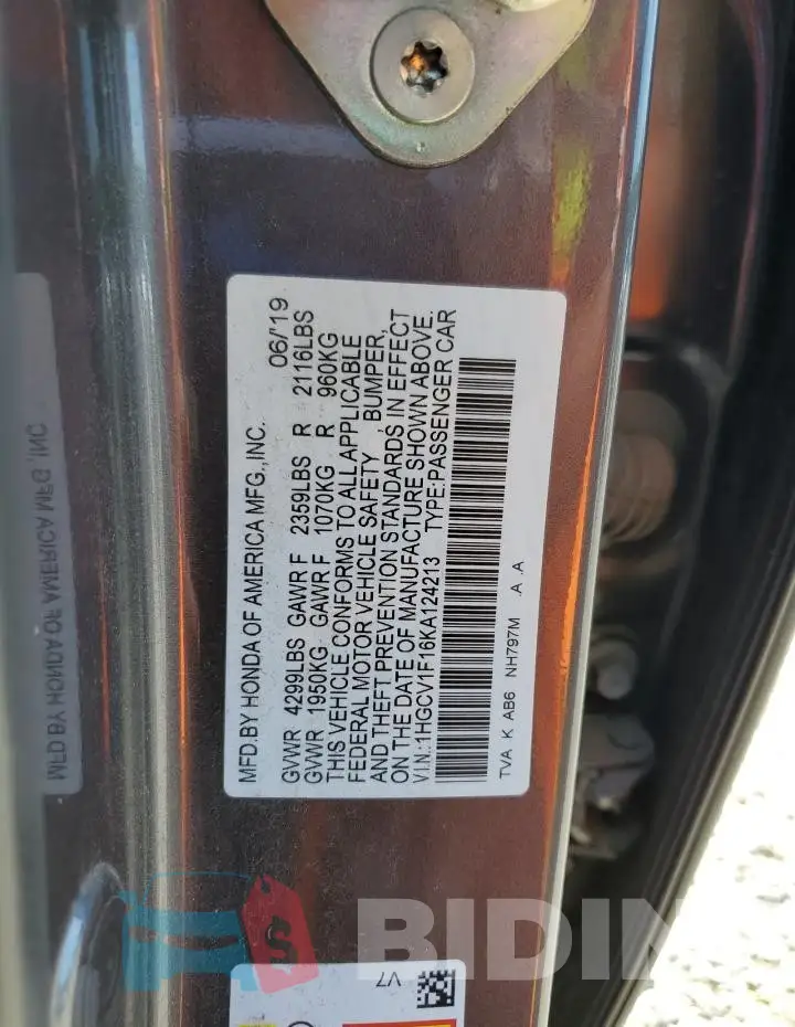 1HGCV1F16KA124213 Photo# 12