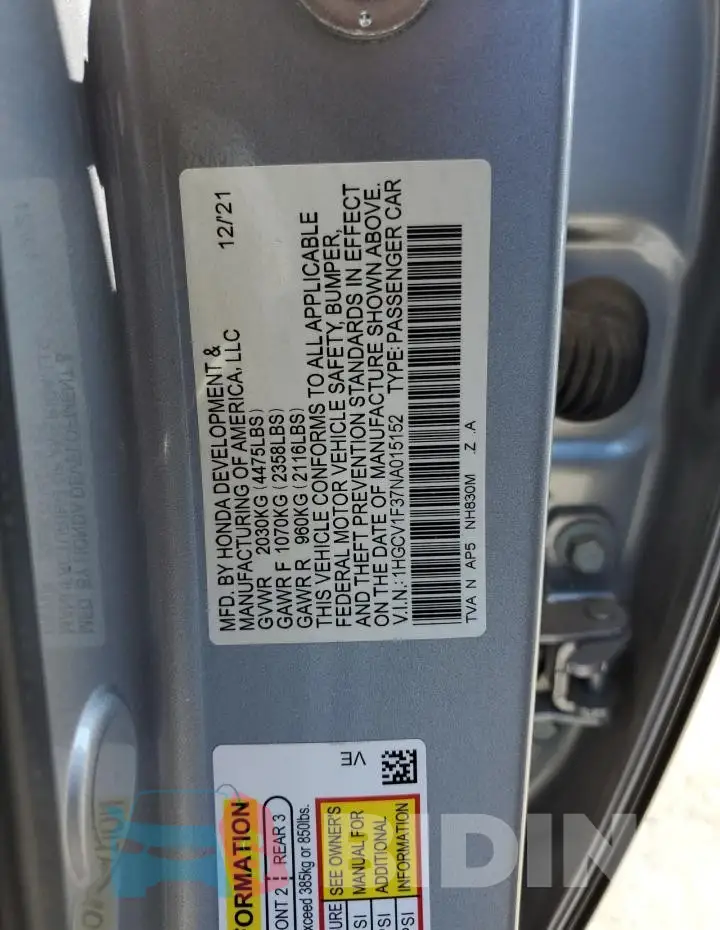 1HGCV1F37NA015152 Photo# 13