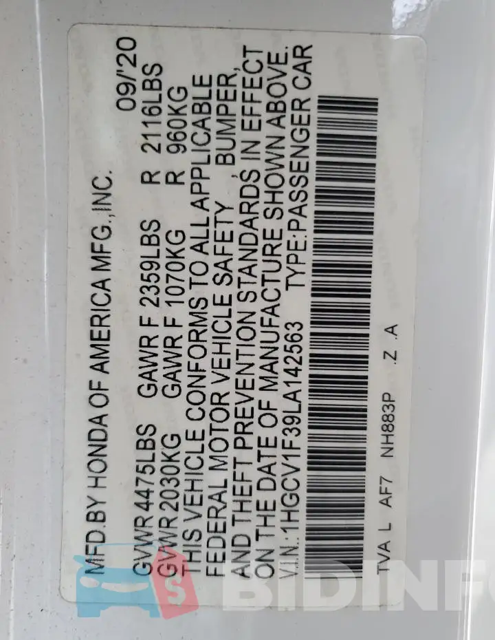 1HGCV1F39LA142563 Photo# 14