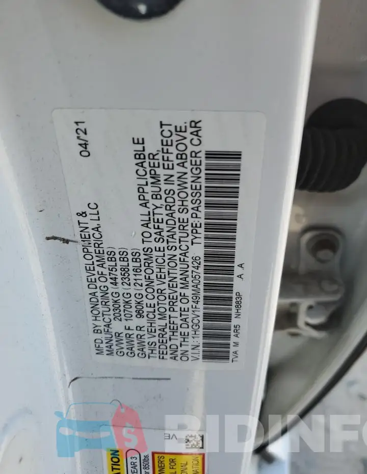 1HGCV1F49MA057426 Photo# 12