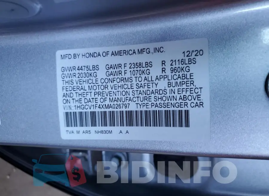 1HGCV1F4XMA026797 Photo# 12