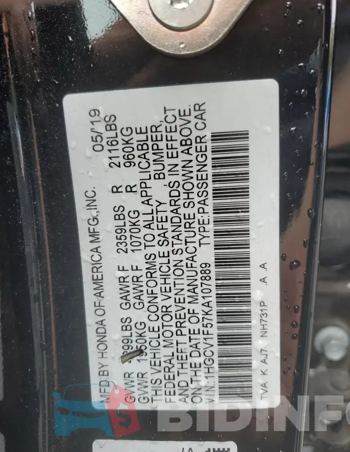 1HGCV1F57KA107889 Photo# 12