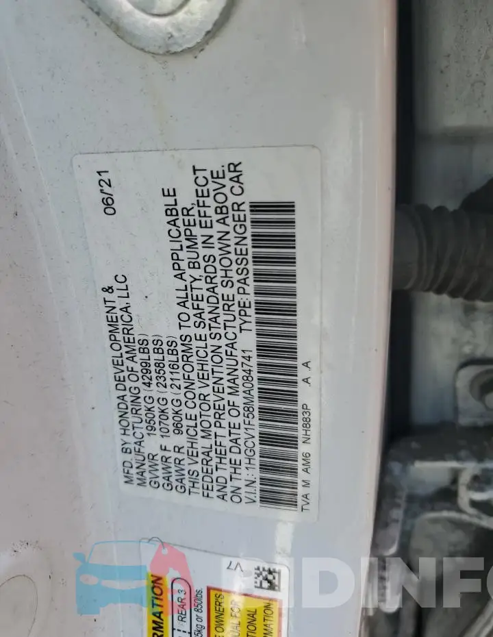 1HGCV1F58MA084741 Photo# 12