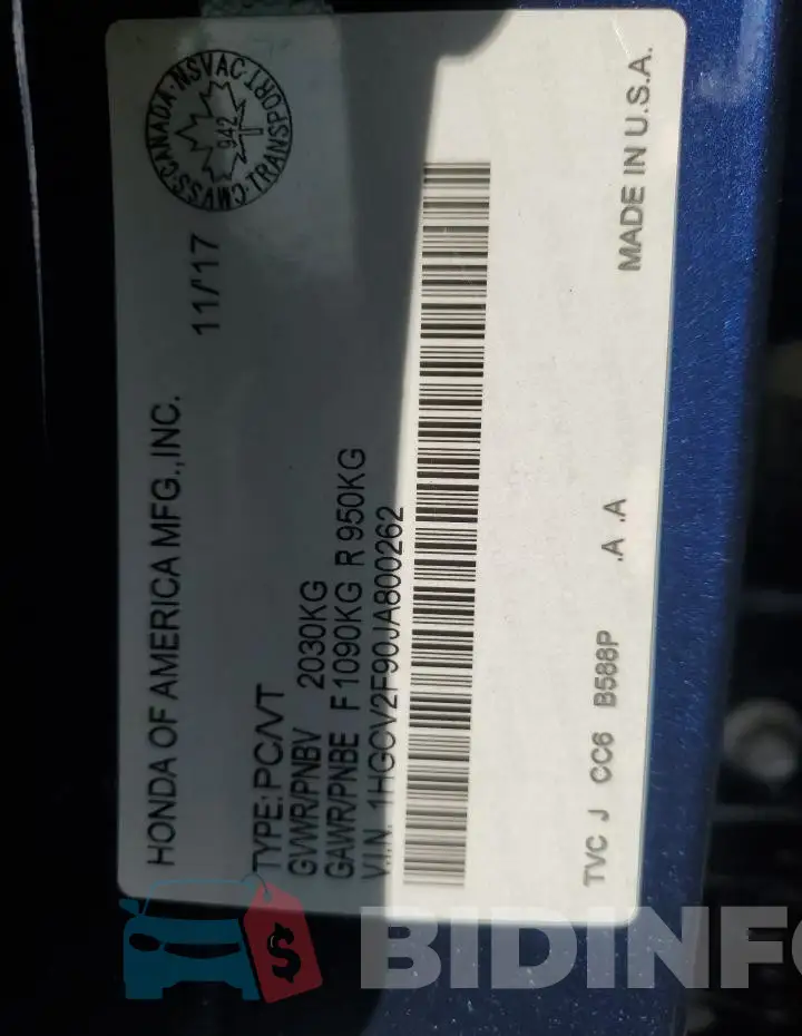 1HGCV2F90JA800262 Photo# 12