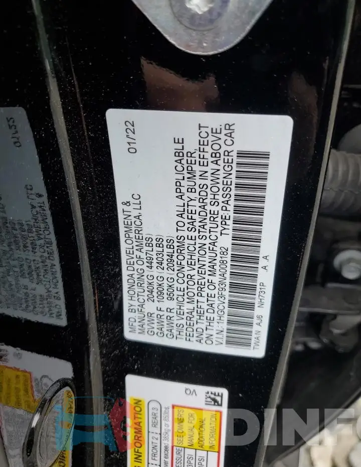 1HGCV3F93NA008182 Photo# 13