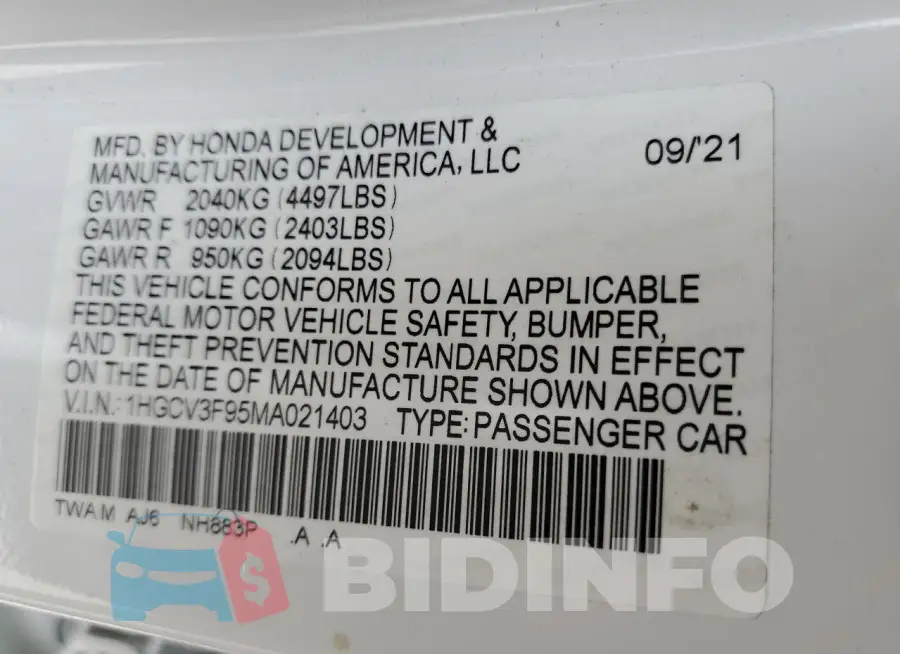 1HGCV3F95MA021403 Photo# 13