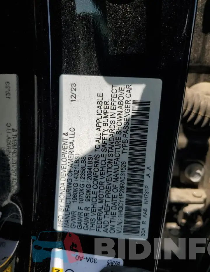 1HGCY1F28RA031526 Photo# 13