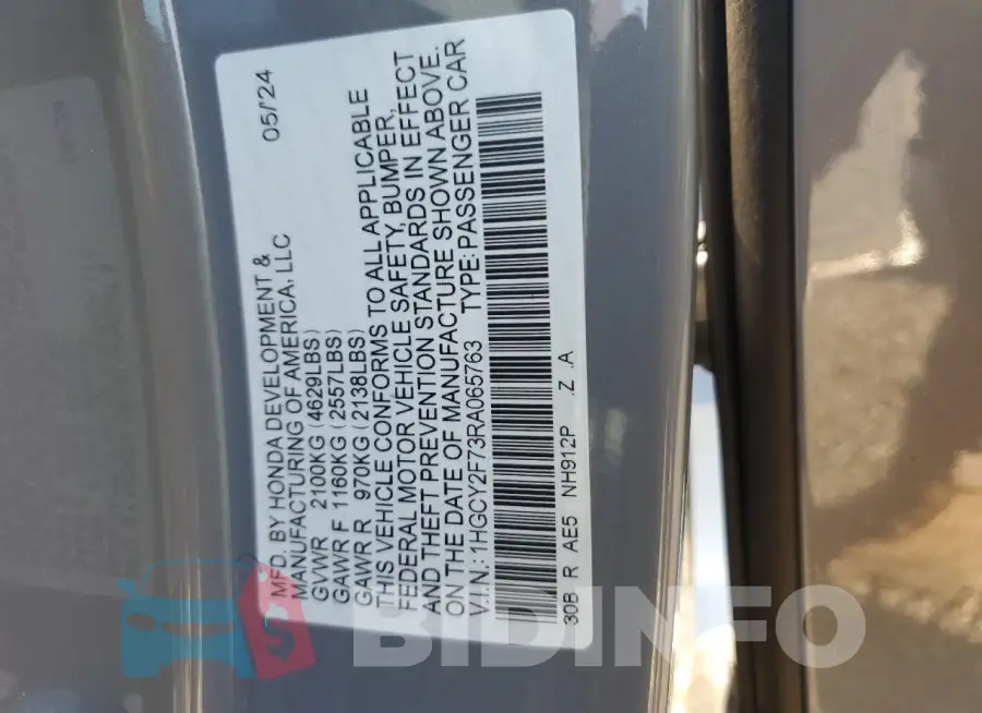 1HGCY2F73RA065763 Photo# 13