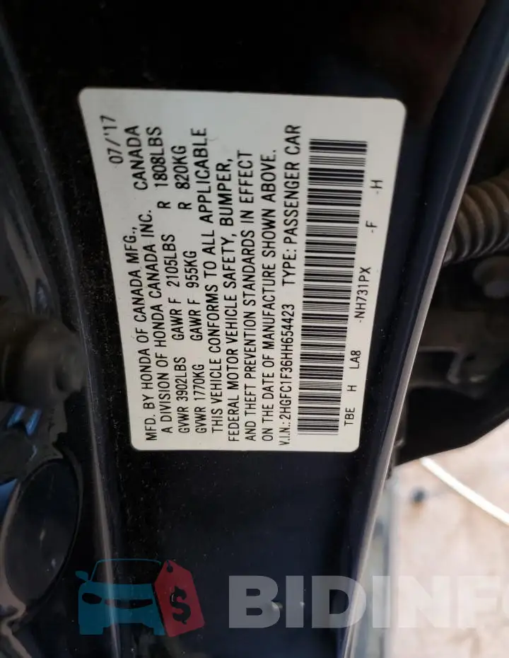 2HGFC1F36HH654423 Photo# 12