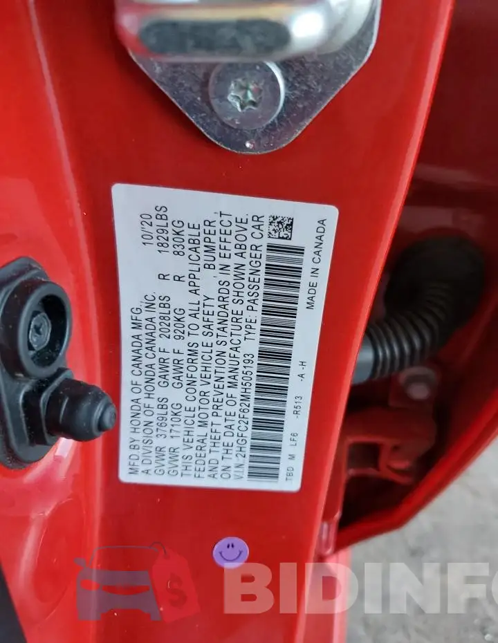 2HGFC2F62MH505193 Photo# 12