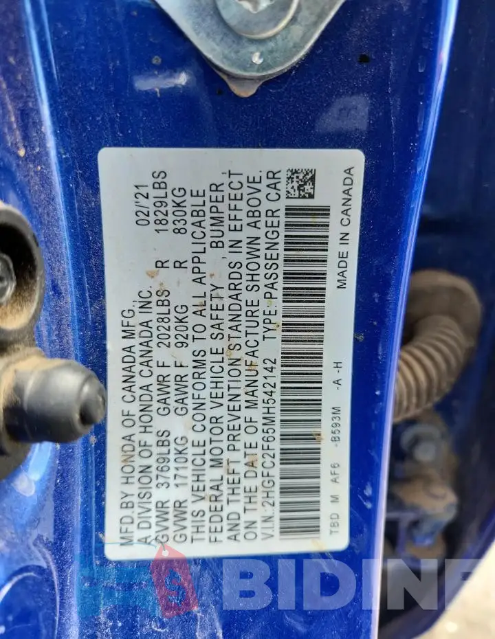 2HGFC2F65MH542142 Photo# 12