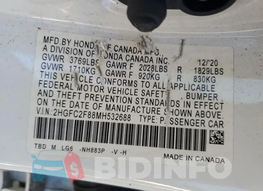 2HGFC2F88MH532688 Photo# 12
