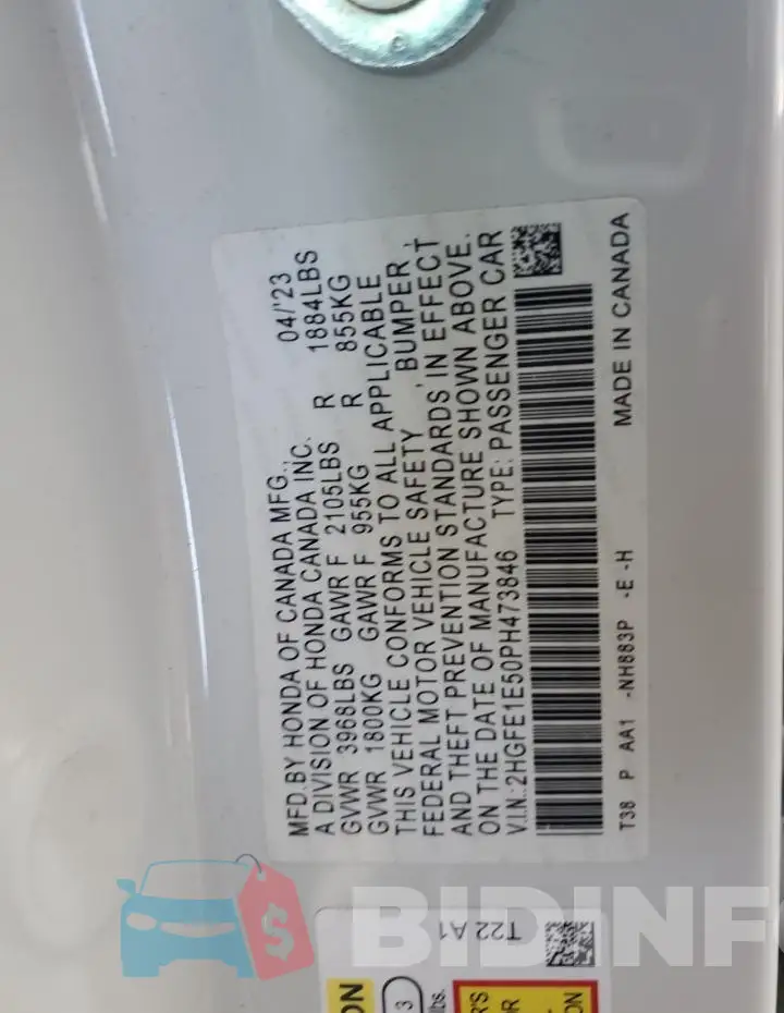 2HGFE1E50PH473846 Photo# 12