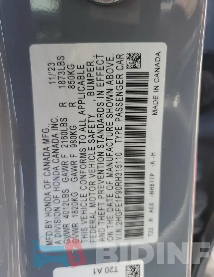 2HGFE1F90RH315110 Photo# 12