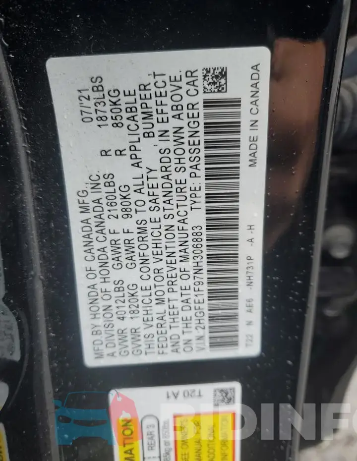 2HGFE1F97NH306883 Photo# 13
