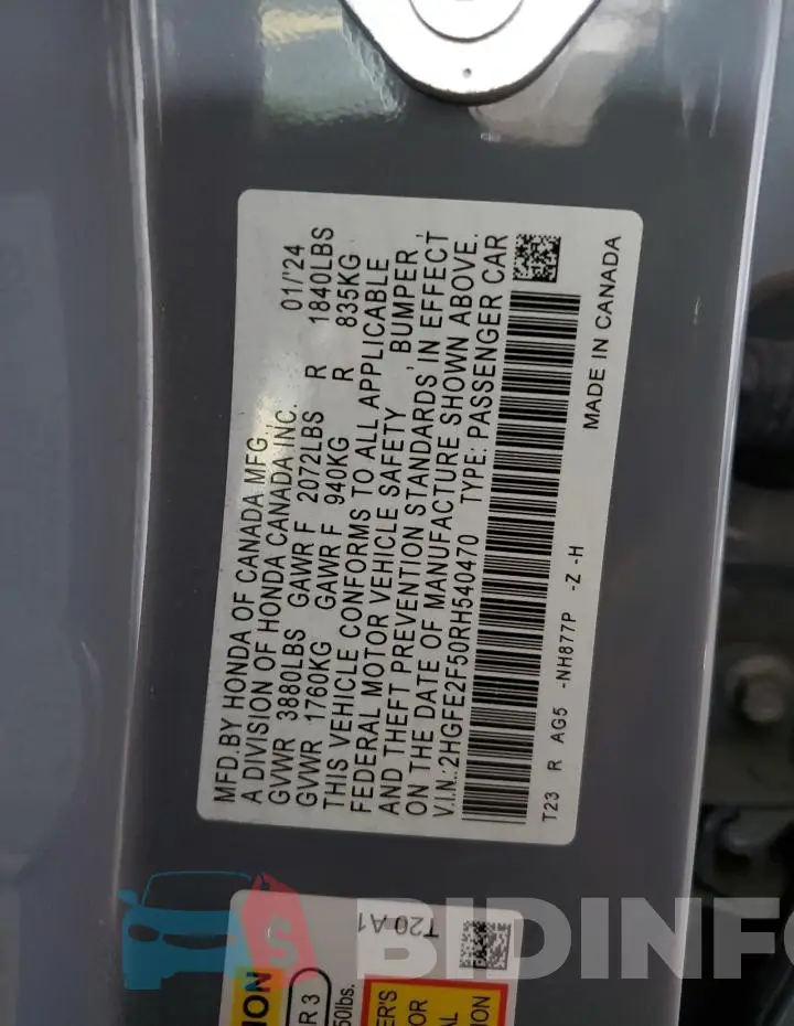 2HGFE2F50RH540470 Photo# 13