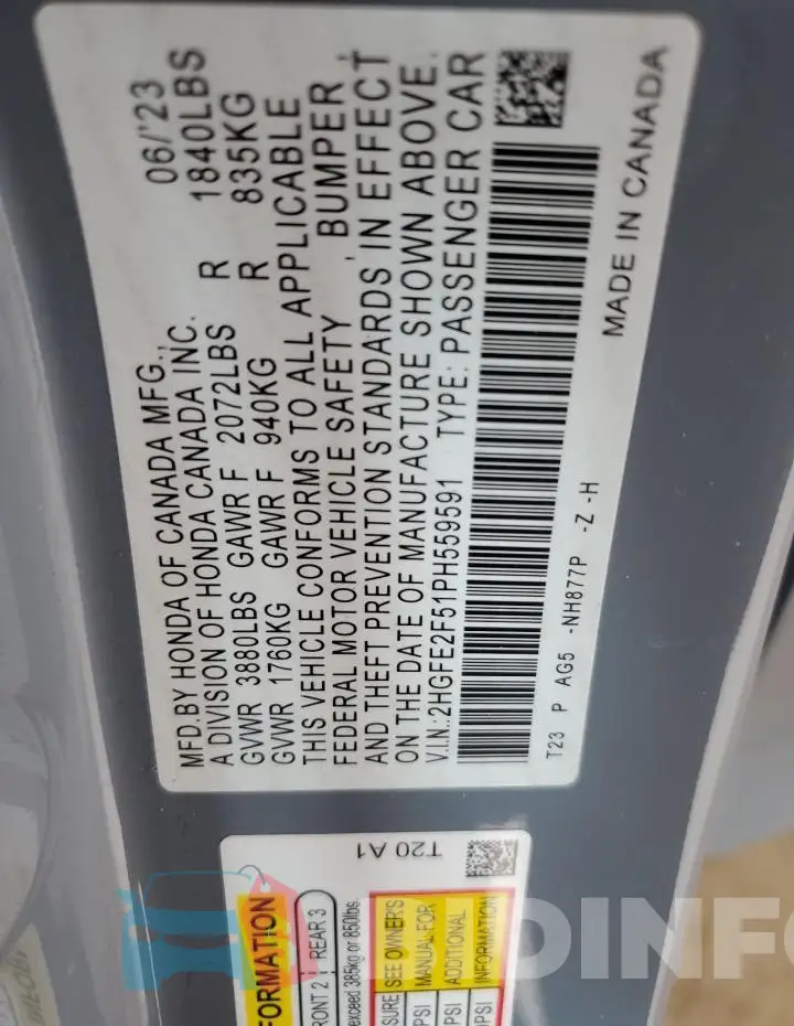 2HGFE2F51PH559591 Photo# 12