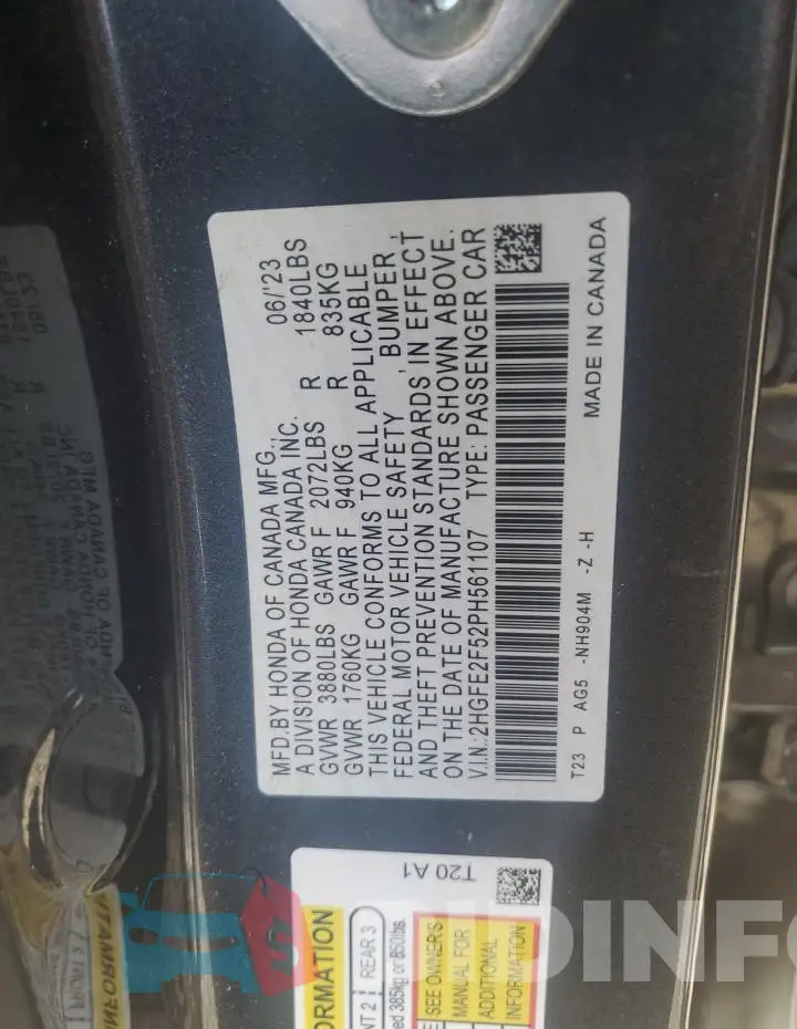 2HGFE2F52PH561107 Photo# 12