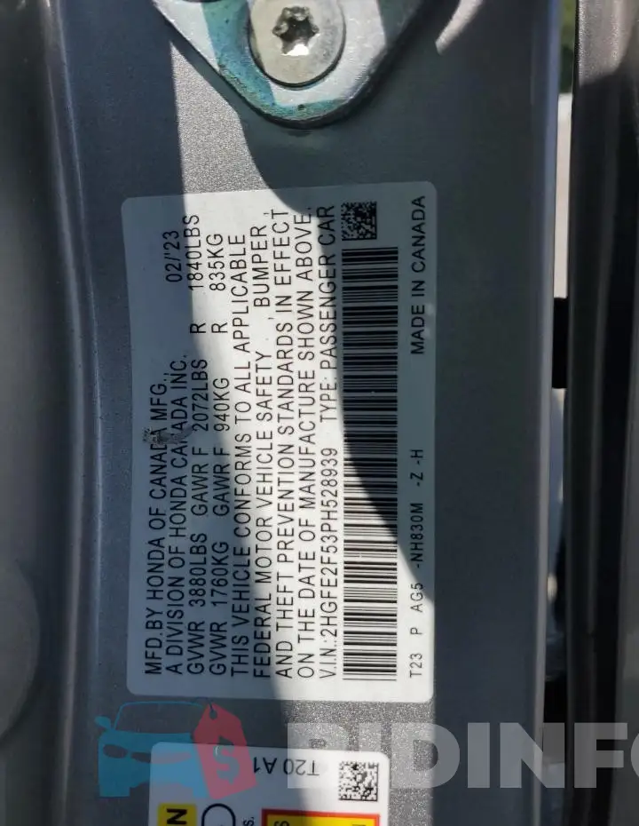 2HGFE2F53PH528939 Photo# 12