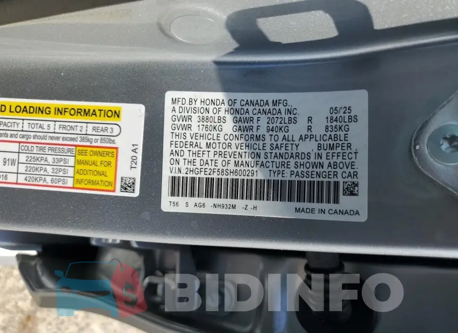 2HGFE2F58SH600291 Photo# 12