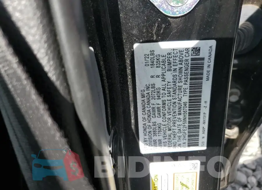 2HGFE2F59NH567046 Photo# 13